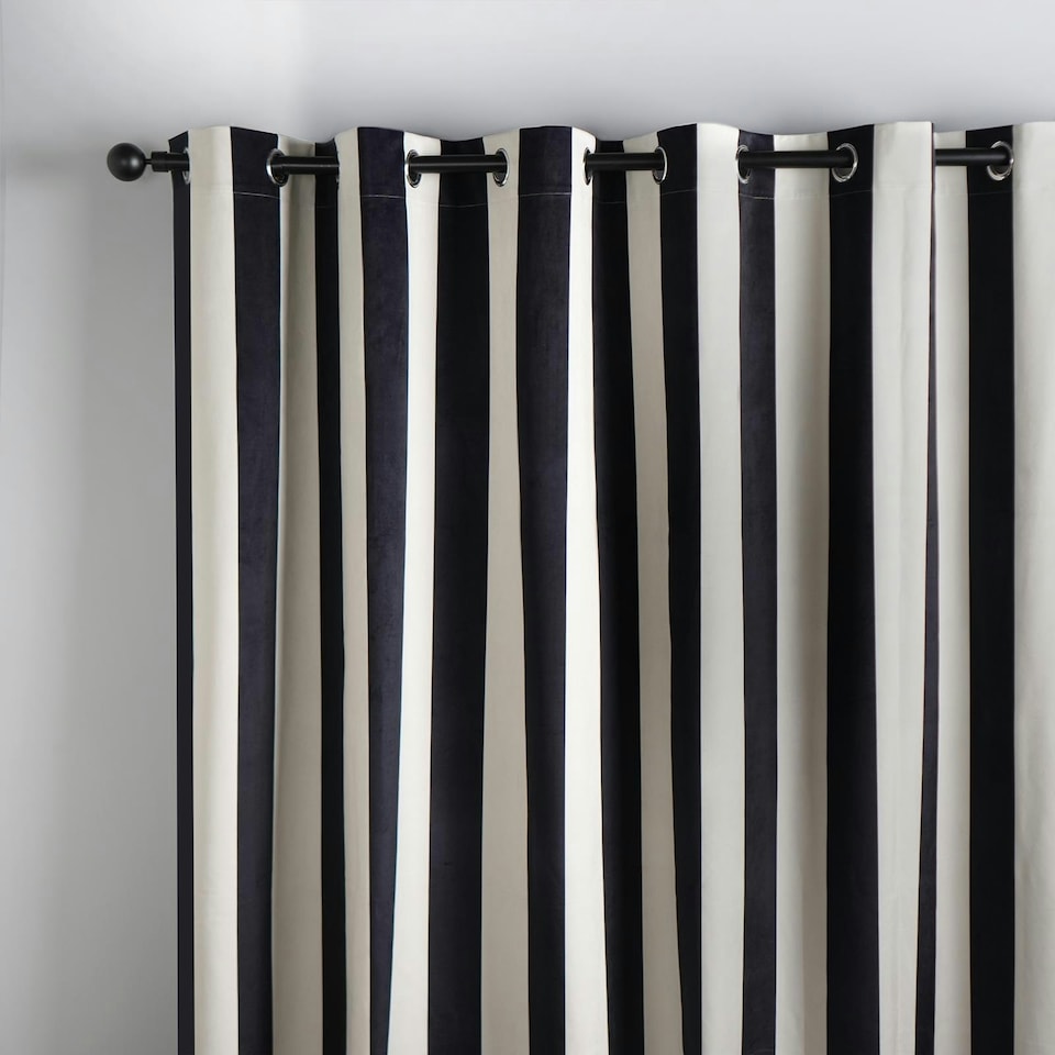 image 1 of OHS Stripe Print Thermal Blackout Eyelet Curtains, 66x90" - Black/White