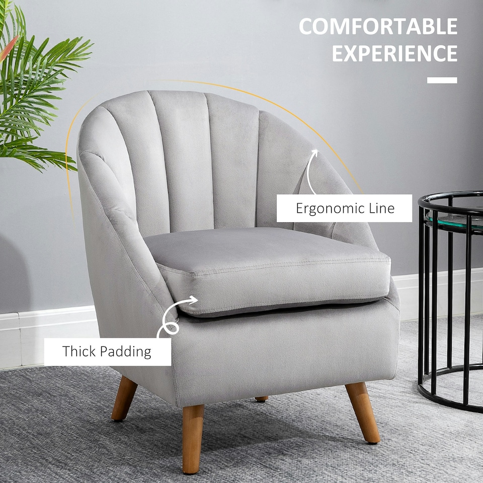image 1 of HOMCOM Velvet Fabric Single Sofa Accent Chair Solid Wood Leg Upholstered Grey