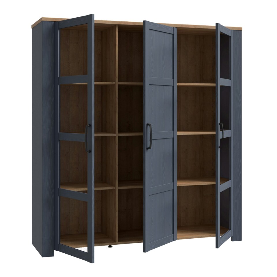 image 1 of Bohol 3 Door Large Display Cabinet in Riviera Oak/Navy