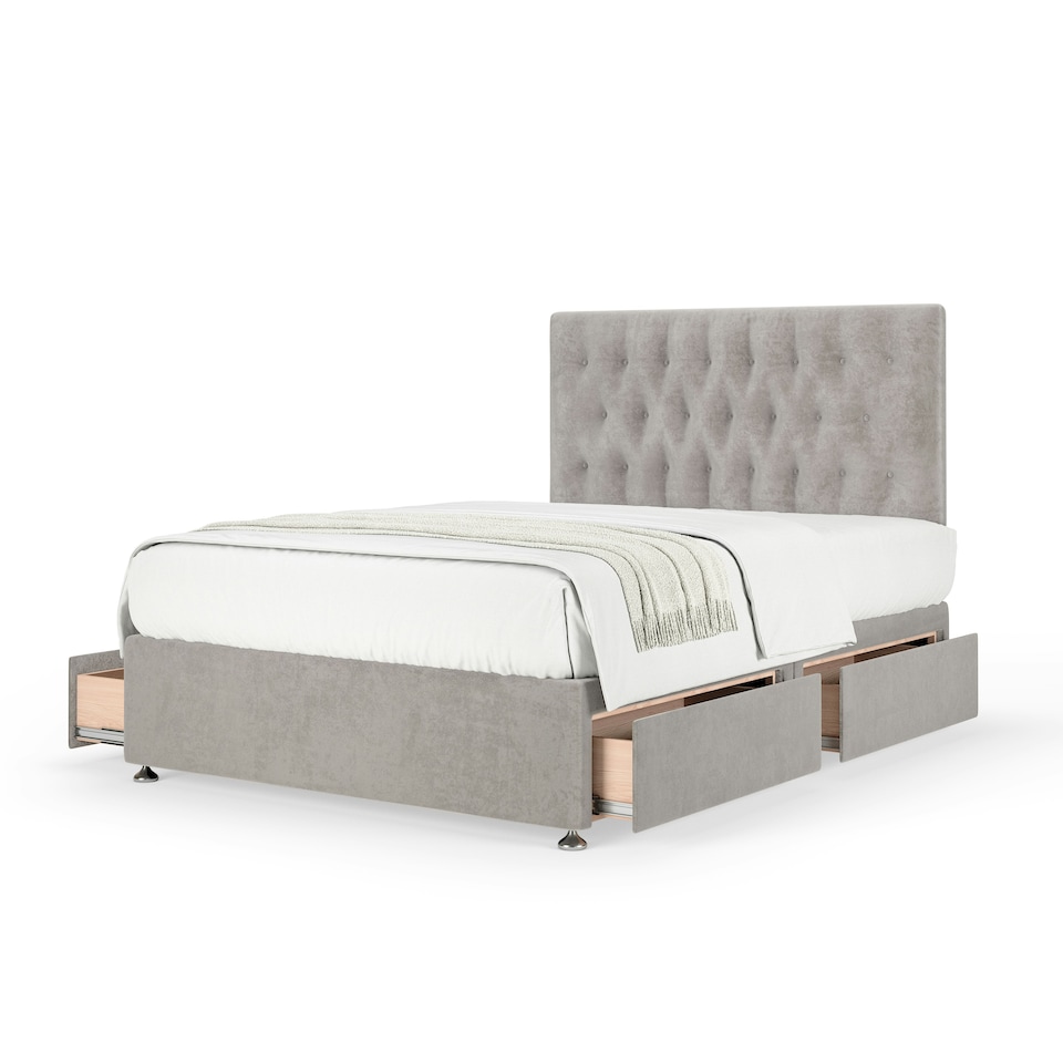 image 1 of Super Ortho Orthopaedic Seal Grey Naples Velvet 4 Drawer Divan Set And Lona Headboard Double