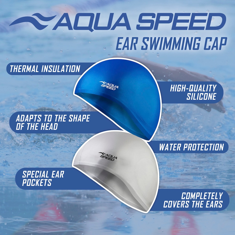 image 1 of Unisex Adult Full Ear Coverage Swimming Cap | Soft Silicone Cap for Pool Use | Silver | Silver | One Size | 1