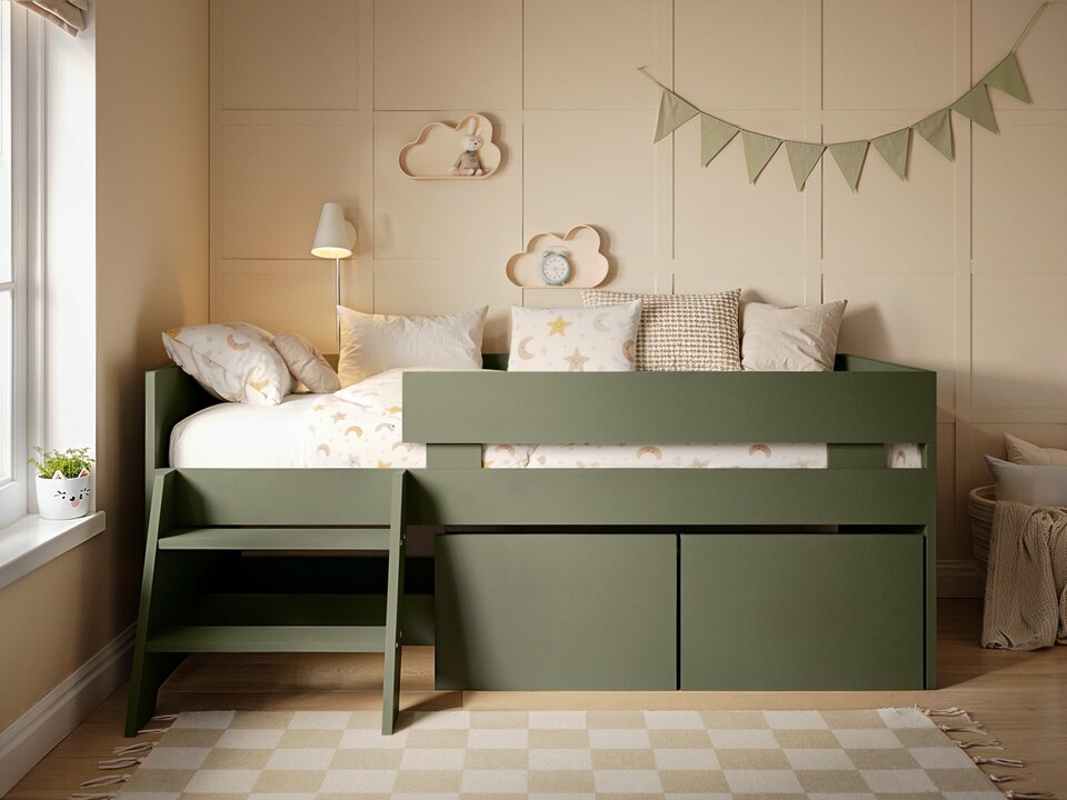 image 1 of Flair Logan Single Storage Low Sleeper Green Bed