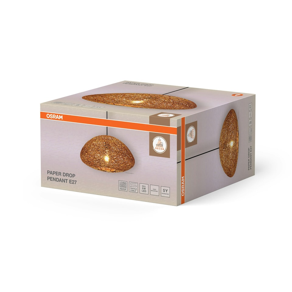image 1 of Osram Decor Paper Drop Ceiling Light 1 X E27 Beige Cream