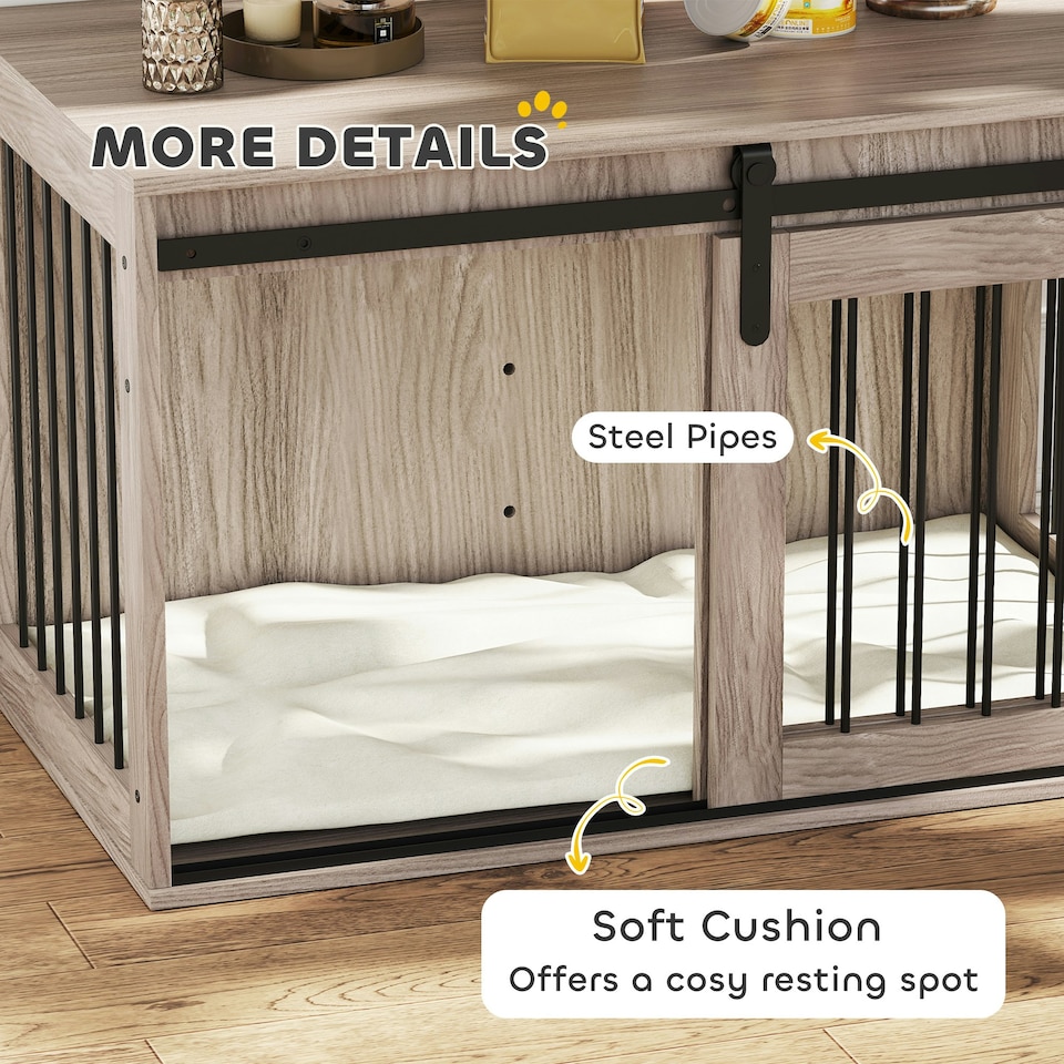 image 1 of PawHut Dog Crate Furniture with Removable Cushion for Large Dogs - Brown