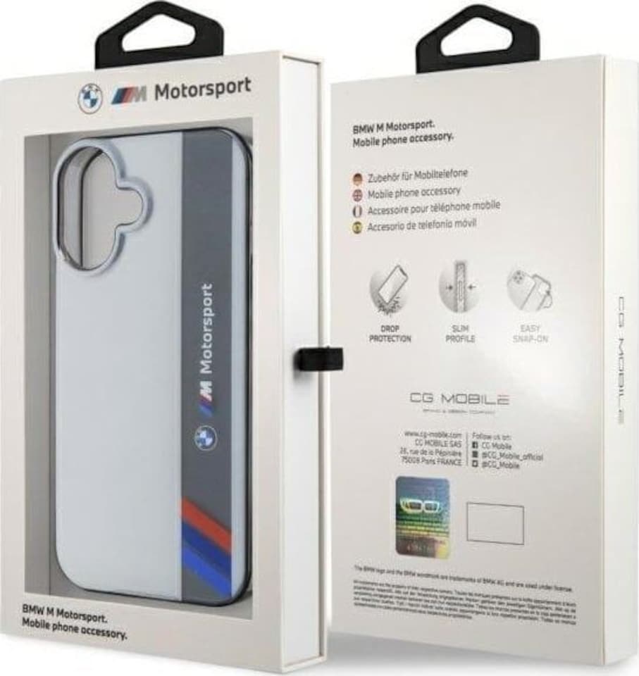 image 1 of BMW Motorsport IML Vertical Stripe Case for iPhone 16 6.1 Grey - BMHCP16S23HTFEG