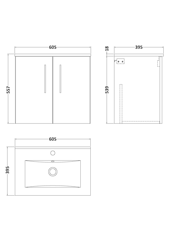 image 1 of Bathroom 2 Soft Close Door Wall Hung Vanity Unit Basin, Grey, 440mm | Grey | Satin Grey