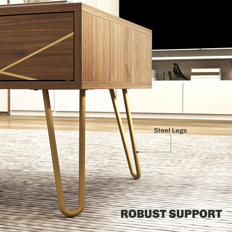 image 1 of HOMCOM Coffee Table with Drawers, Living Room Table with Steel Base Brown
