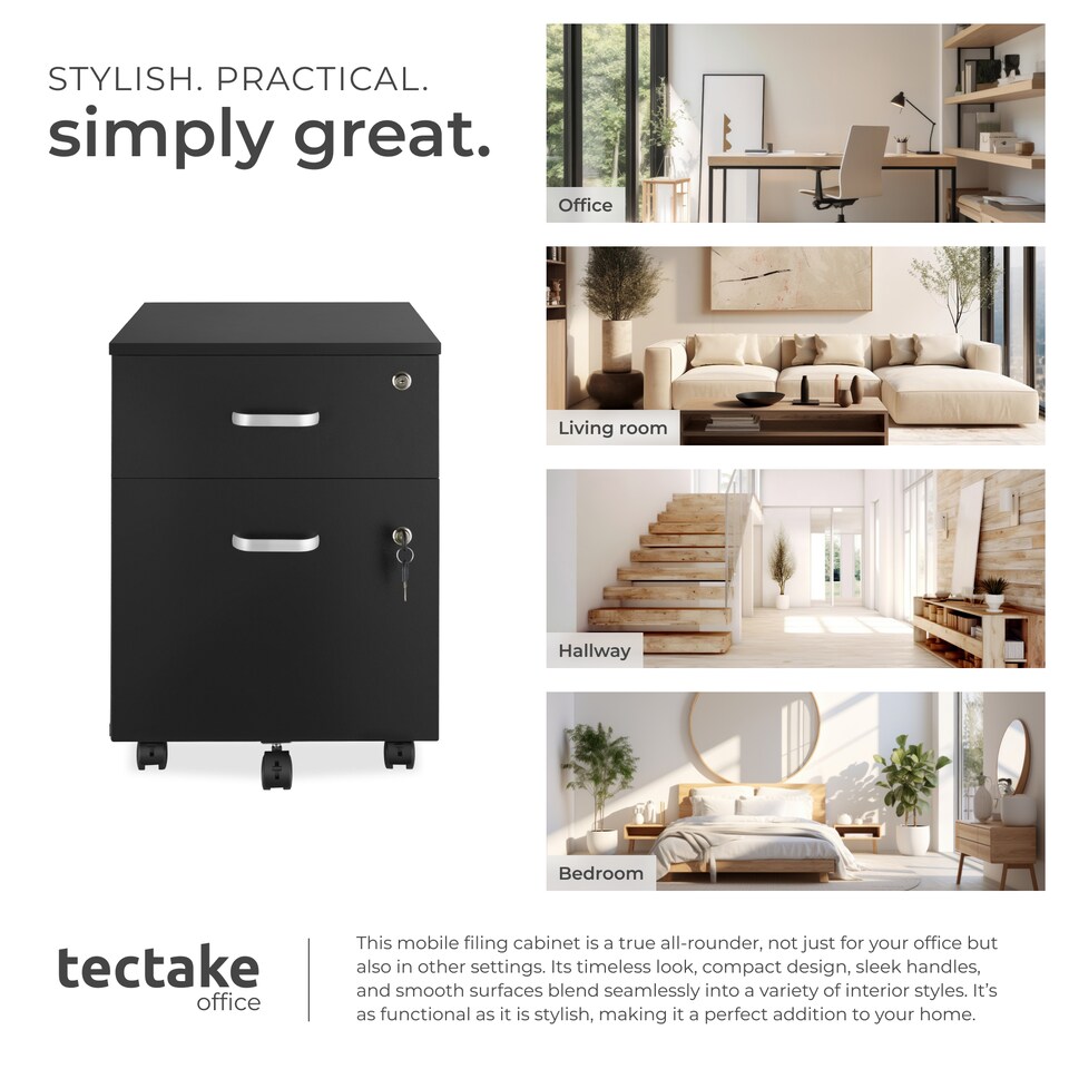 image 1 of Filing Cabinet - 2 rolling,  lockable drawers, fits A4 documents | Black | black | 46 x 40 x 54,50 cm | 1