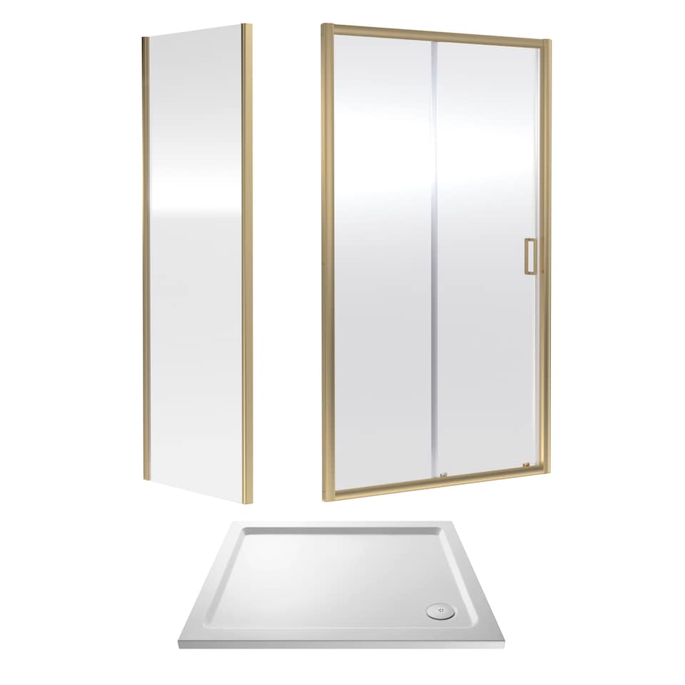 image 1 of Balterley Sliding Shower Suite with Side Panel & Shower Tray | Copper | Brushed Brass | 3