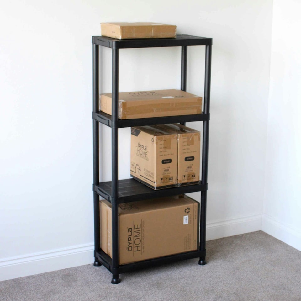 image 1 of 2x Oypla 4 Tier Black Plastic Heavy Duty Shelving Racking Storage Unit