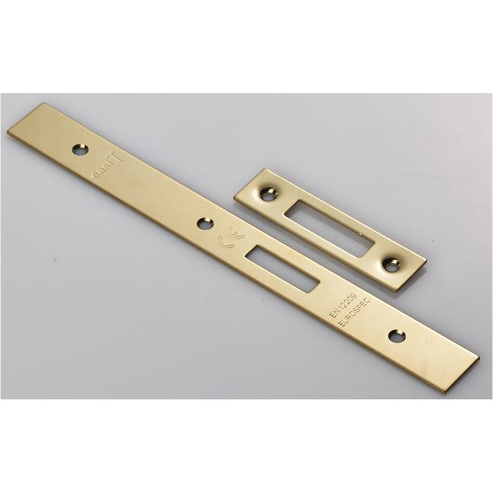 image 1 of Door Frame Forend Strike & Fixing Pack - DIN EURO Deadlock - Brass PVD SQUARE