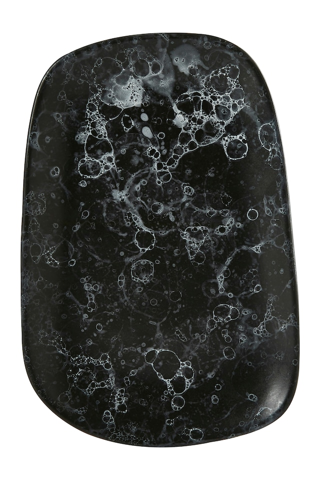 image 1 of Interiors By Premier Small Black Marble Effect Serving Platter,Stoneware Food Platter With Irregular Oval Design,Dinner Platter