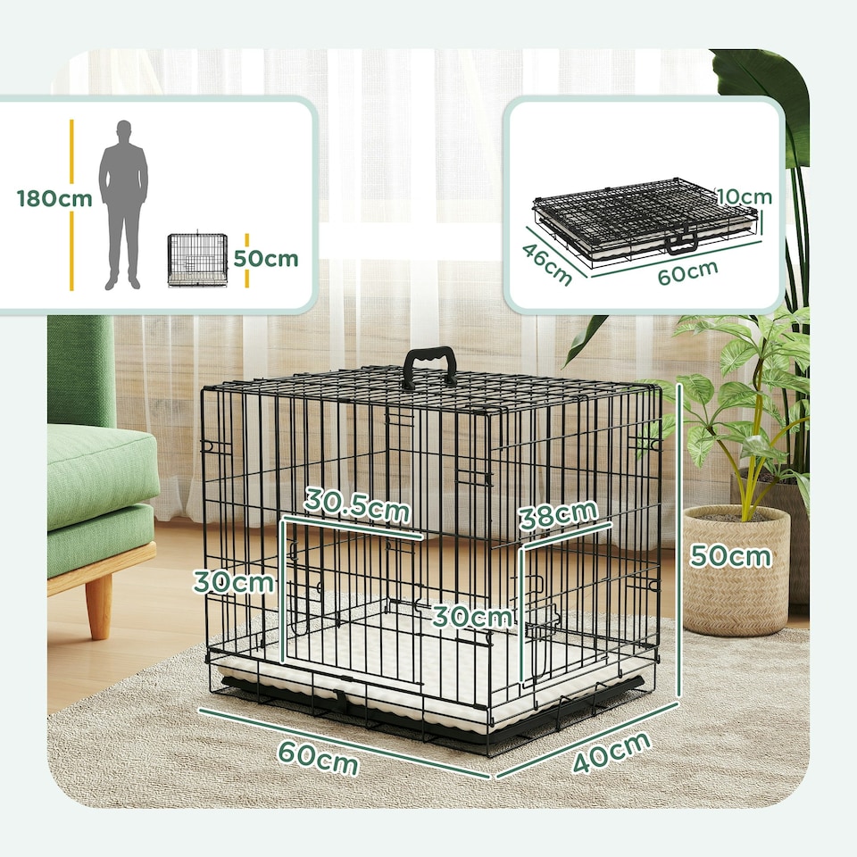 image 1 of PawHut Dog Crate with Two Doors, Tray, Soft Cushion, for Extra Small Dogs