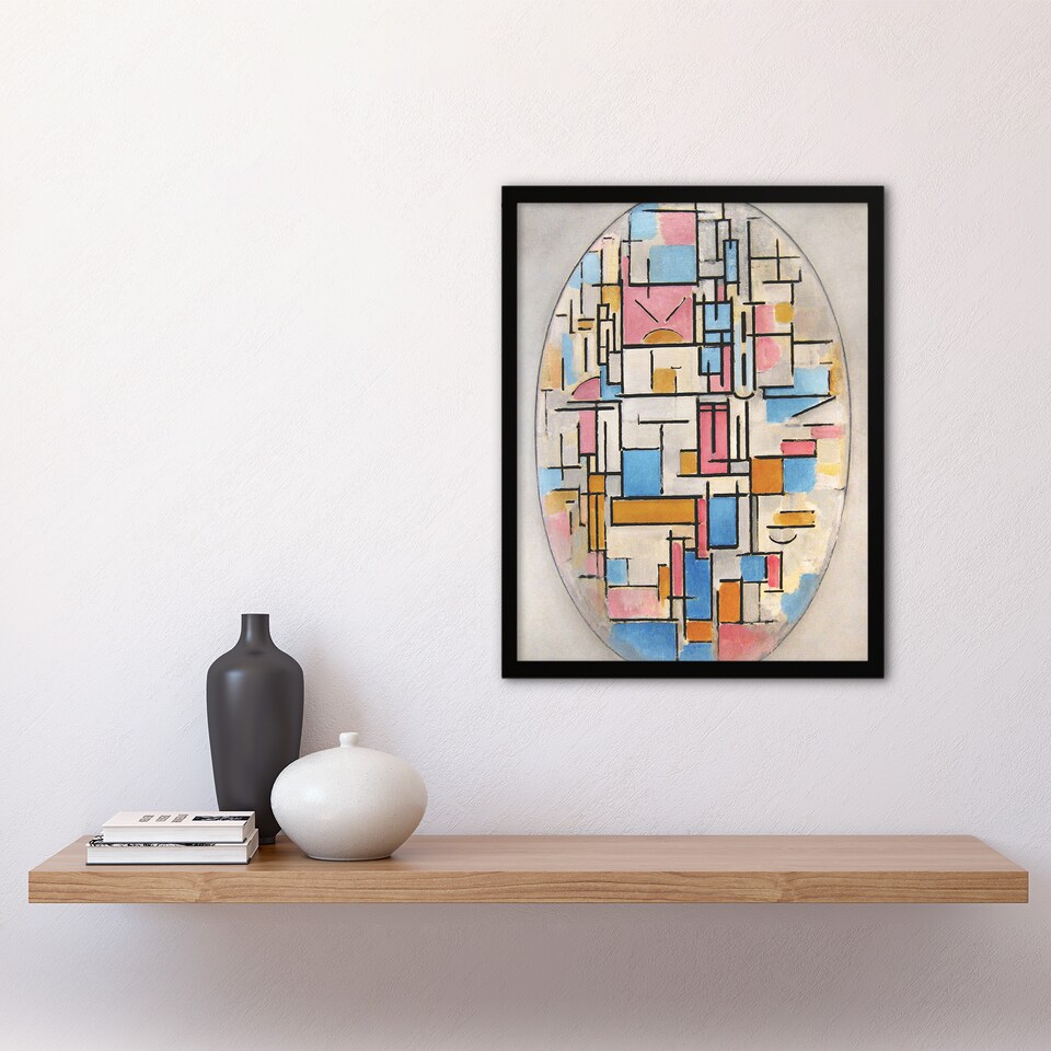 image 1 of Composition in Oval with Color Planes Mondrian Framed Wall Art Print 12X16"