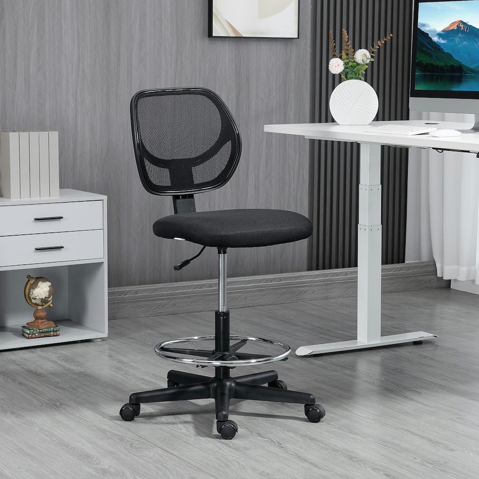 image 1 of Vinsetto Draughtsman Chair Office Chair w/ Adjustable Footrest Ring, Black