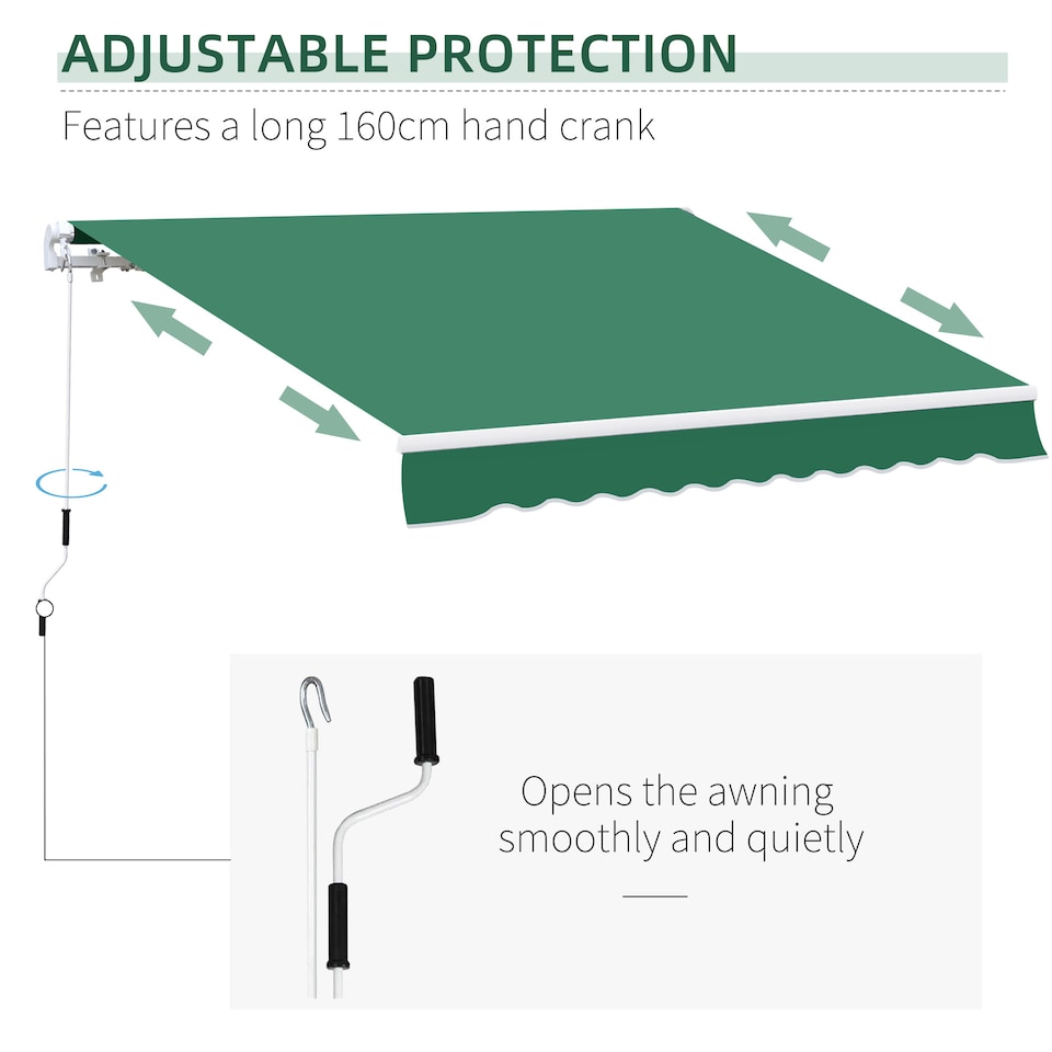 image 1 of Outsunny Garden Sun Shade Canopy Retractable Awning, 4 x 3 m, Green | Green | 1