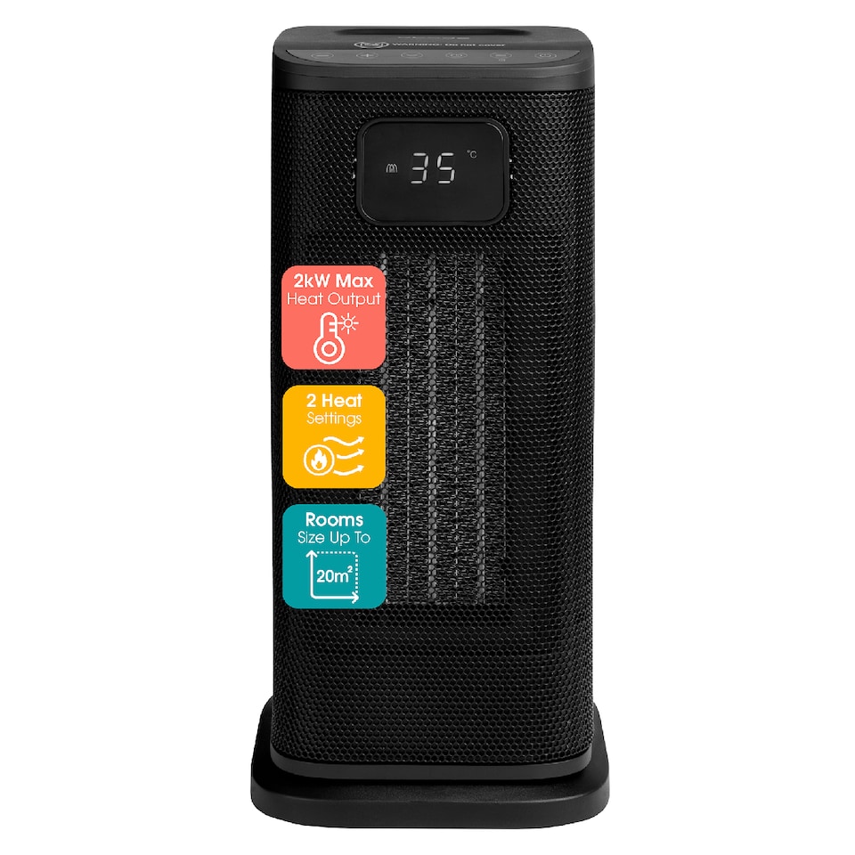 image 1 of Abode ACTH2005 Electric Heater 2000W Ceramic Tower Heater Digital Black