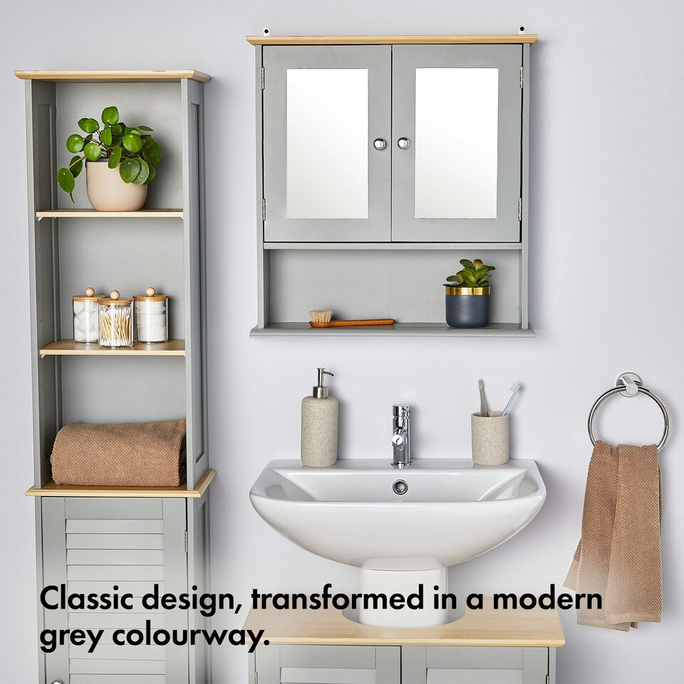 image 1 of VonHaus Shrewsbury Grey Bathroom Mirror Cabinet with Storage