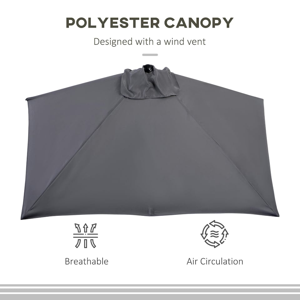 image 1 of Outsunny 2.3m Garden Balcony Half Round Umbrella Metal Parasol Umbrella Grey