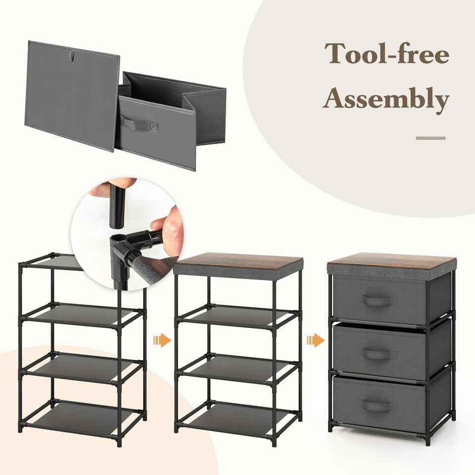 image 1 of COSTWAY Set of 2 3-Tier Fabric Dresser Fabric Nightstand Grey Grey