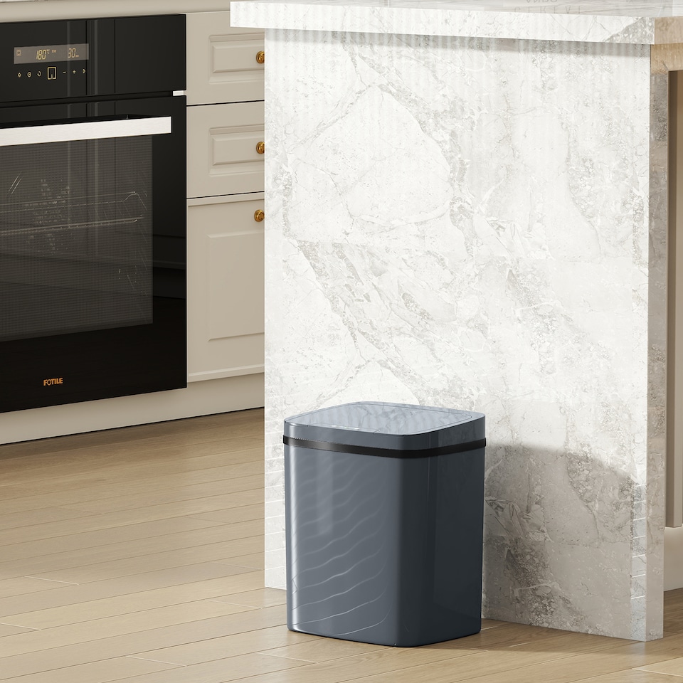 image 1 of HOMCOM 15L Sensor Bin, Automatic Touchless Kitchen Bin with Dual-Mode Opening, Easy Clean, Battery Operated for Home Office, Bedroom, Bathroom, Grey | Grey | Grey