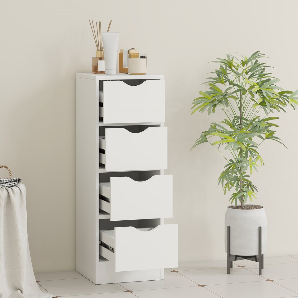 image 1 of HOMCOM 4-Drawer Bathroom Cabinet, Freestanding Narrow Cabinet, White | White