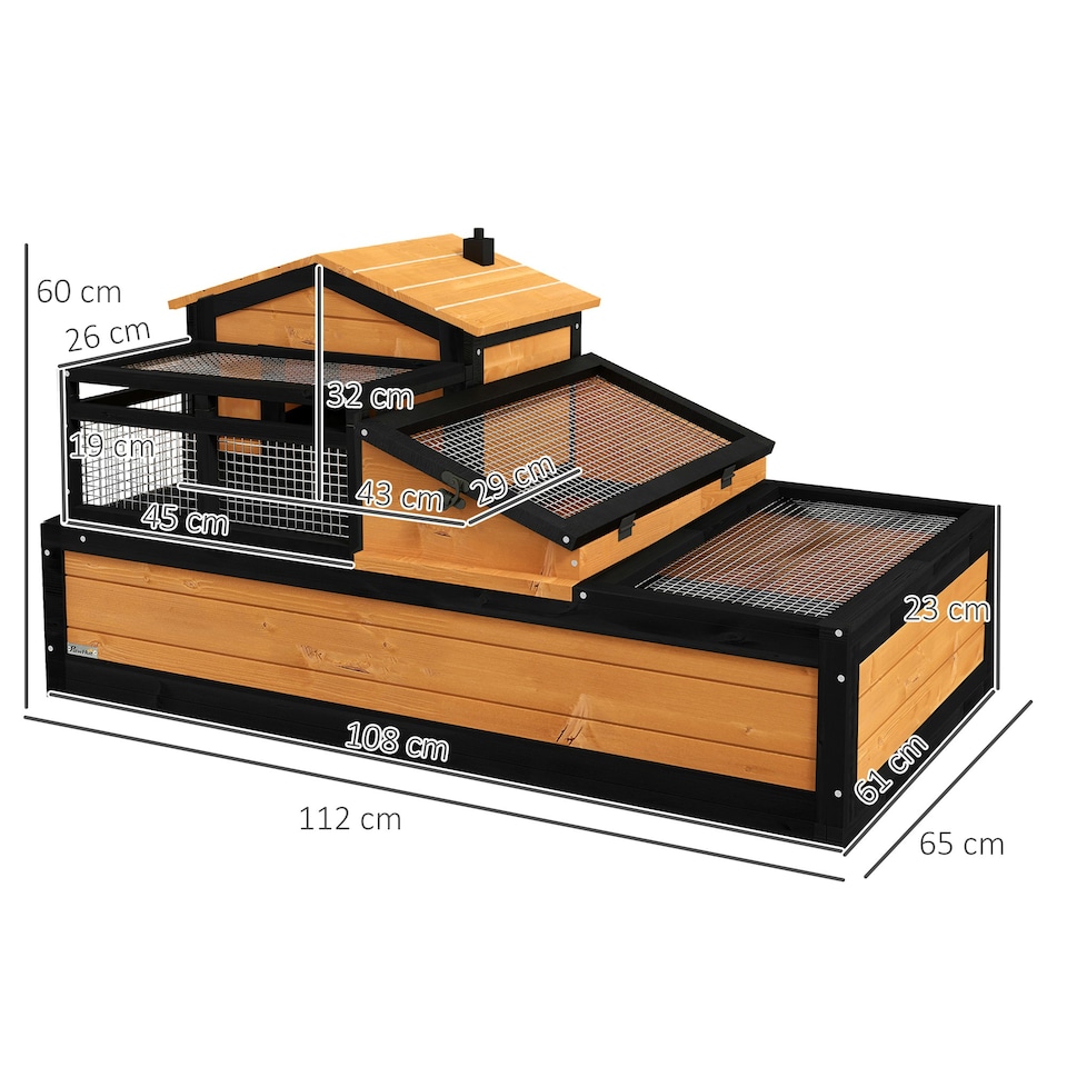 image 1 of PawHut Wooden Tortoise House Indoor Outdoor w/ Balcony, Tray, Openable Roof