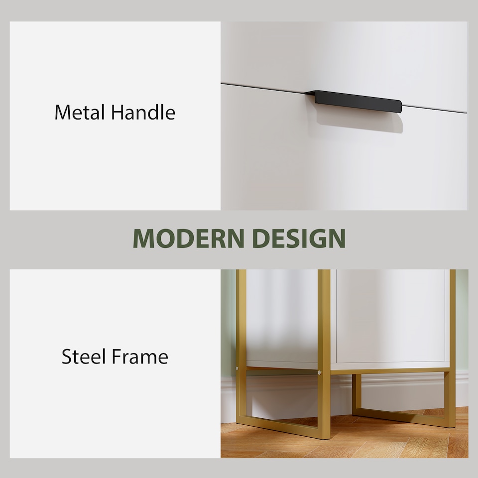 image 1 of HOMCOM Bedroom Chest of Drawers, Industrial 3-Drawer Dresser, Storage Drawers Unit with Metal Frame for Living Room, White | White | White