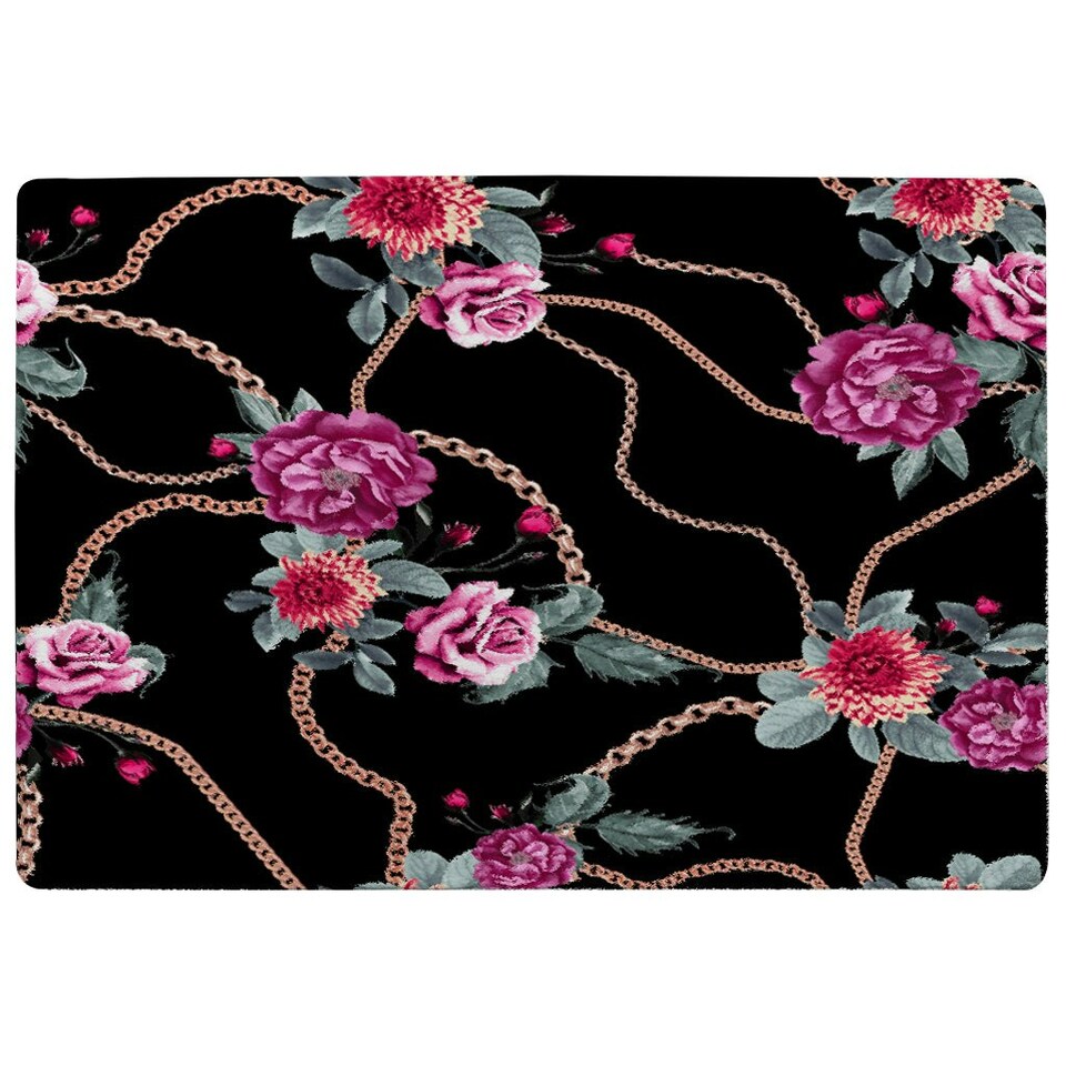 image 1 of Chain and Flowers Pattern (Rug) Black | Medium: 80x150cm