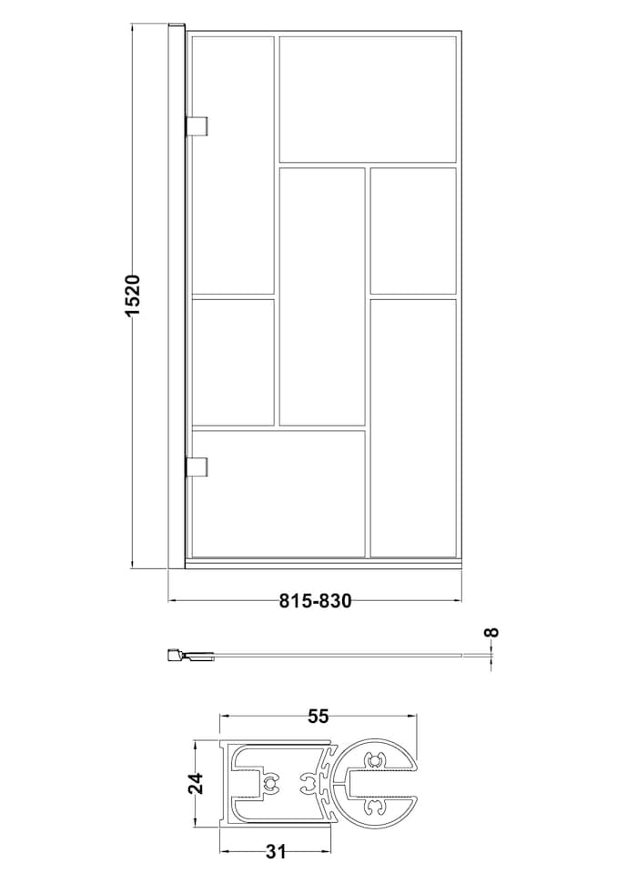 image 1 of Balterley Abstract Modern Square Framed Toughened Safety Glass Reversible Hinged Shower Bath Screen