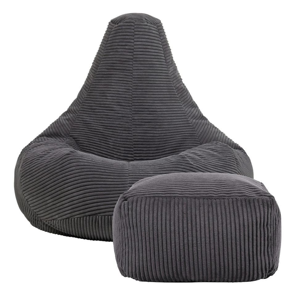 image 1 of icon Dalton Cord Adults Bean Bag Recliner and Pouffe, Ready Filled Beanbag and Footstool Grey Grey | Grey