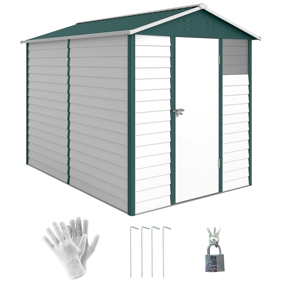 image 1 of Outsunny 9'x6' Galvanised Metal Garden Shed Tool Storage Shed for Patio Green
