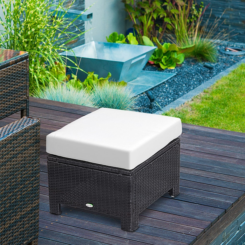 image 1 of Outsunny Rattan Footstool Wicker Ottoman with Padded Seat for Backyard