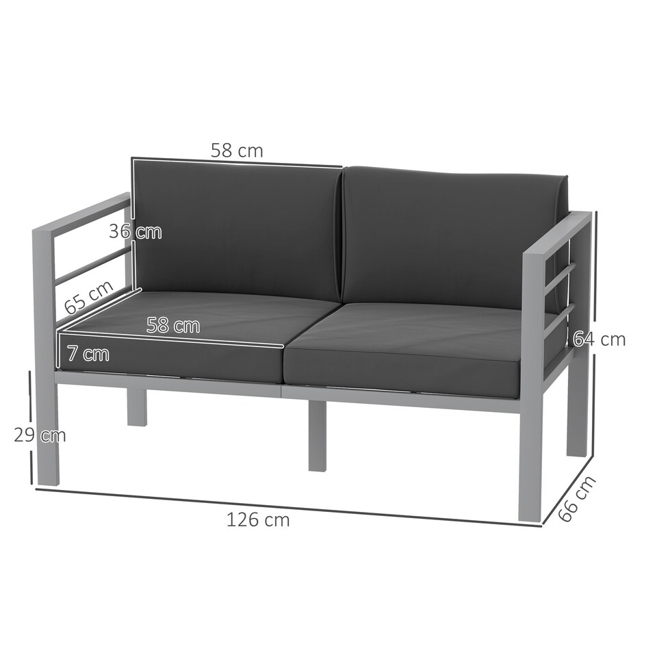 image 1 of Outsunny Garden Loveseat with Removable Cushions, Charcoal Grey Grey | Charcoal grey