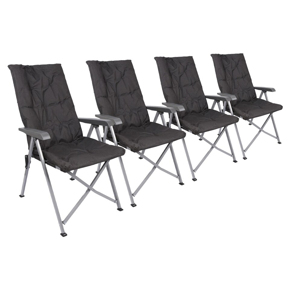 image 1 of Harbour Housewares High Back Padded Camping Chairs - Set of 4 Black Folding Reclining Garden Beach Fishing Picnic Seats Carry Bags