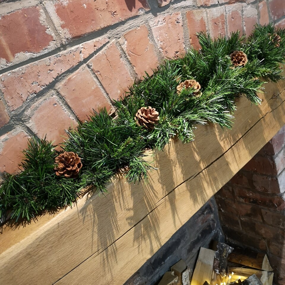 image 1 of 90cm Deluxe Snow Time Princess Green Garland Swag 108 Tips With 5 Pine Cones