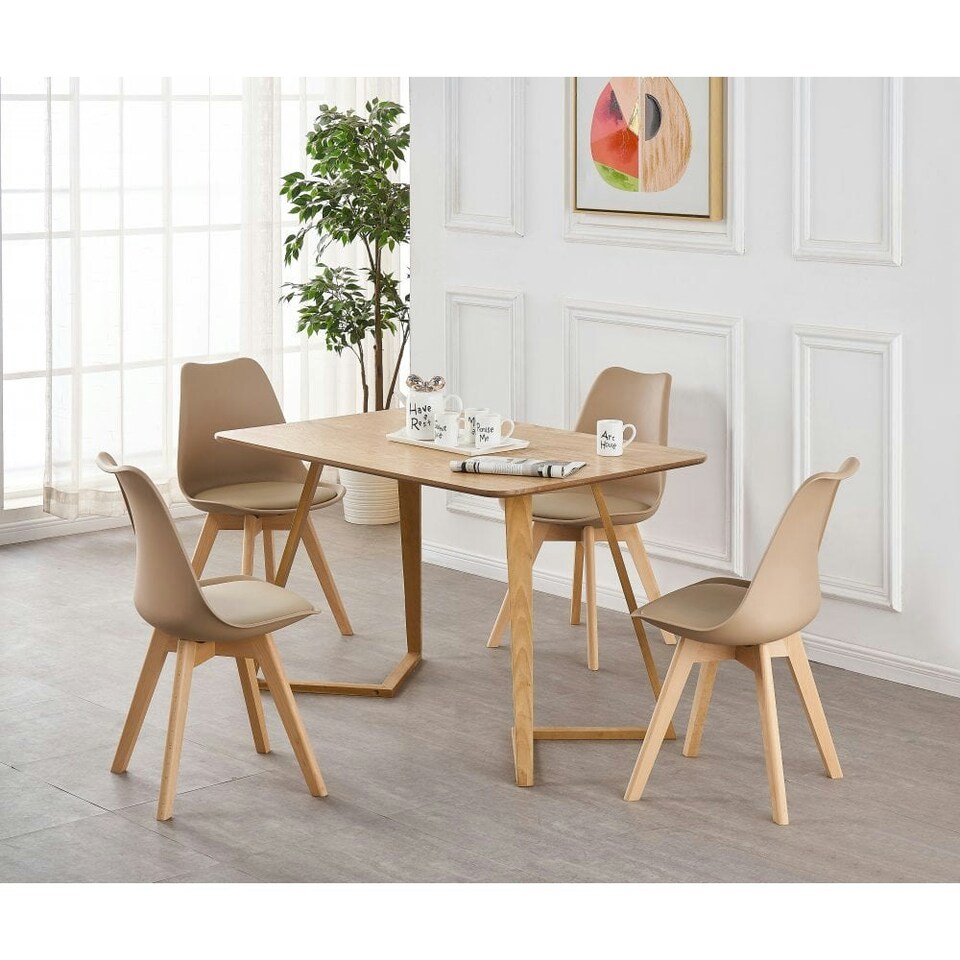 image 1 of Single Scandinavian Dining Chair with Leather Cushions Solid Wood Legs Bronze | Vanilla