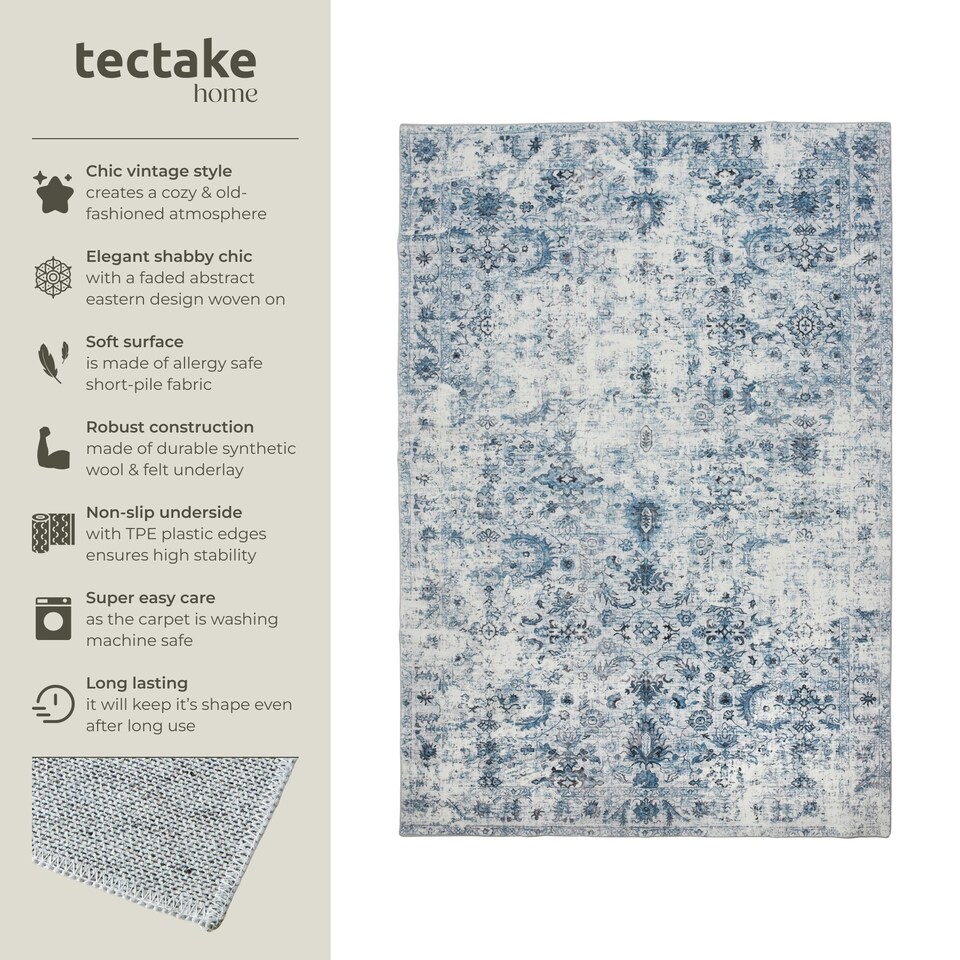 image 1 of Vintage Rug Amara - faded design, machine washable, short pile & non-slip underside Blue | 230 x 160 cm