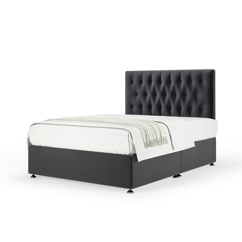 image 1 of Memory Maestro Memory Foam Graphite Plush Velvet Divan Set And Lona Headboard Small Single