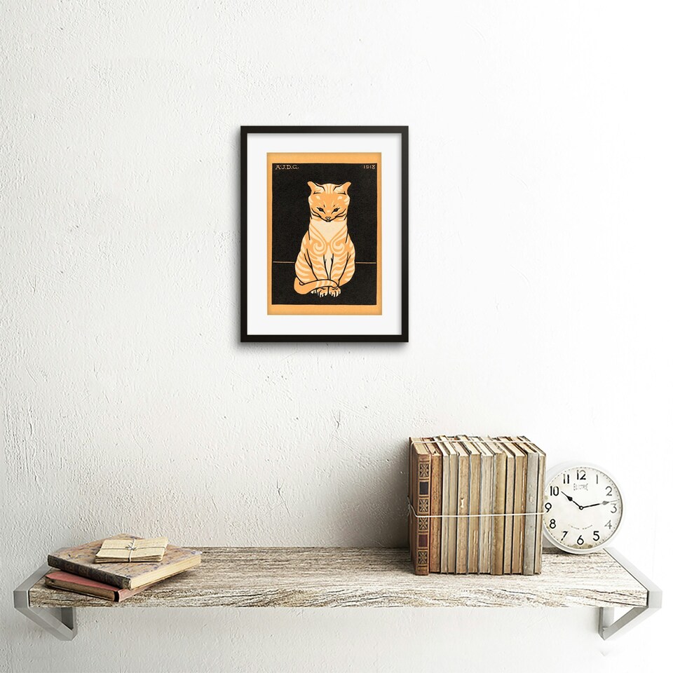 image 1 of Sitting Tabby Julie De Graag Cat Lover 9x7" Black Framed Wall Art Print