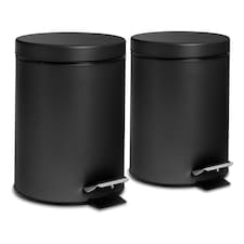 Harbour Housewares 2x Bathroom Pedal Bins - 3L - Matt Black Round Stainless Steel Slim Rubbish Dustbin Lid and Inner Liner Bucket