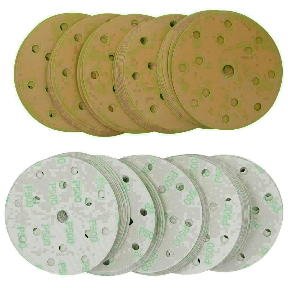 image 1 of 150mm Sanding Discs Aluminium Oxide Abrasive 500 Grit 15 Hole Hook + Loop 200pc