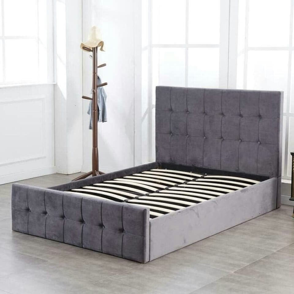 image 1 of Ottoman Storage Bed grey 4ft 6 small double velvet cushioned bedroom