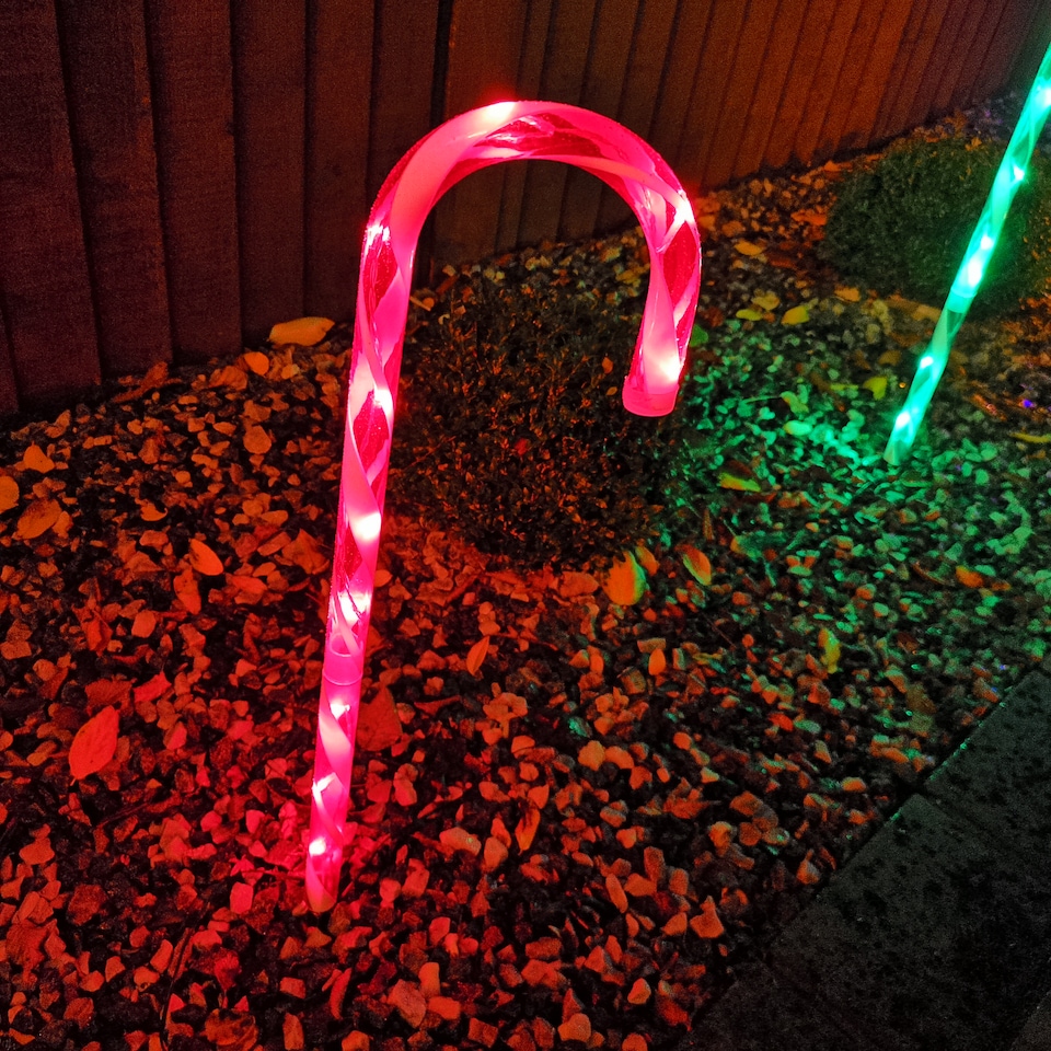 image 1 of 4pcs 62cm Premier Outdoor Multicoloured Christmas Candy Cane LED Path Lights for Garden | Multi | Multi Coloured