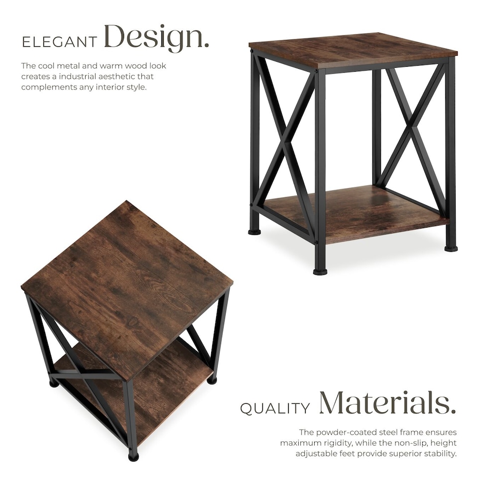 image 1 of Bedside Table Carlton - industrial style, with 2 shelves, 40.5 x 40.5 x 52.5 cm | Brown | Industrial wood dark, rustic | 40,50 x 40,50 x 52,20 cm | 1