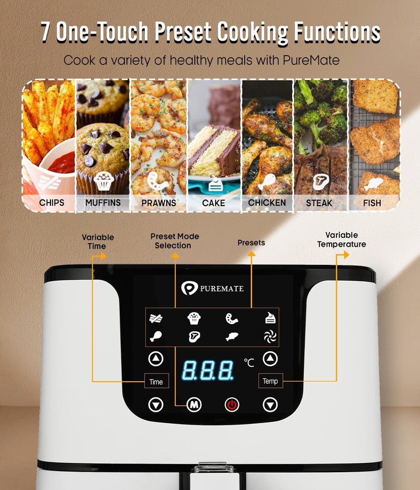 image 1 of 5.5L Digital Air Fryer with Timer and Low Fat Oil Free White