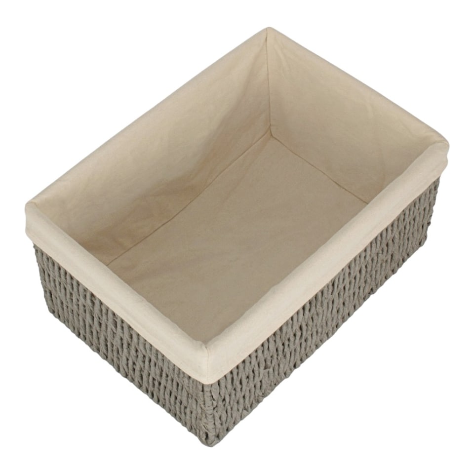 image 1 of Large Paper Rope Storage Basket with White Cotton Lining | White | White | L