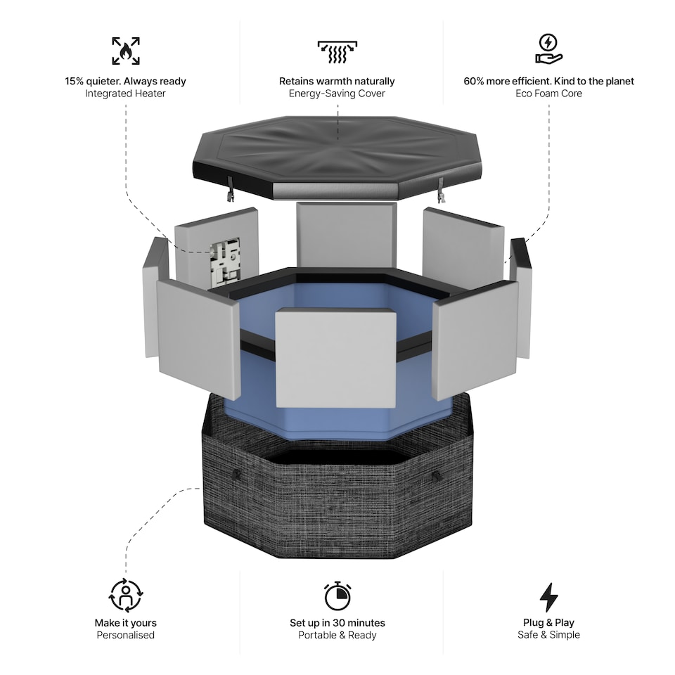 image 1 of Wave Como 6 Person Eco Foam Hot Tub, EnergySave Bundle, Flint Grey