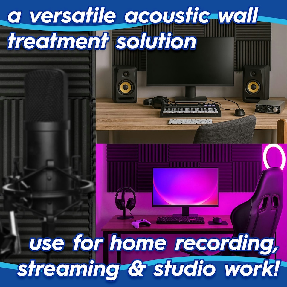 image 1 of Harbour Housewares Square Foam Acoustic Panels - 2.5 x 30 x 30cm - Black - Pack of 48 Black