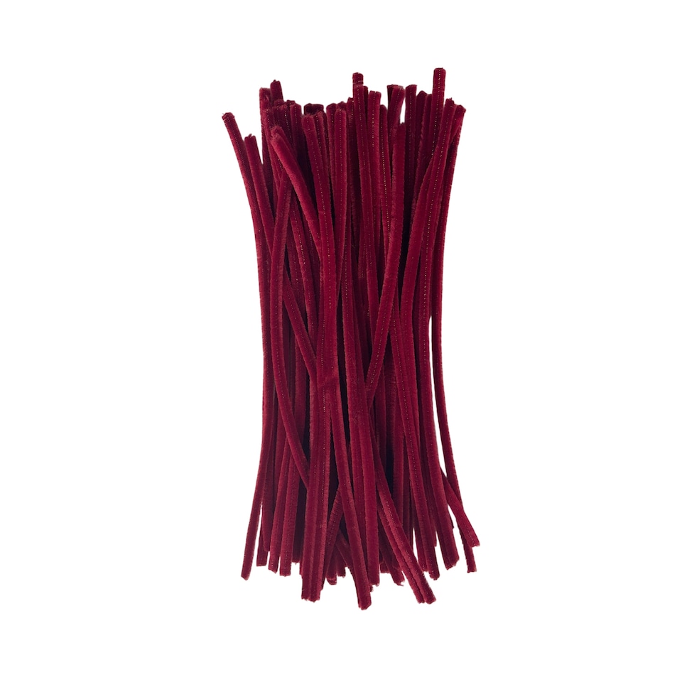 image 1 of Pack of 50 Burgundy Coloured Pipe Cleaners 30cm x 6mm Craft Chenille Stems